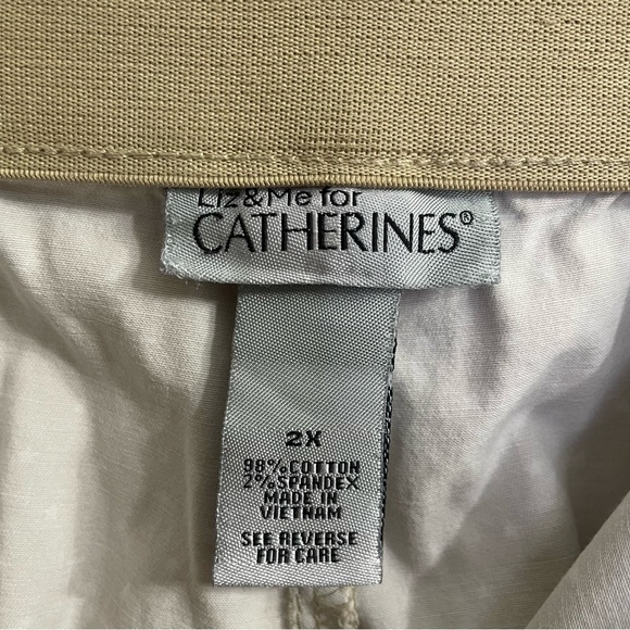 Catherines 2X Tan Star Print Cropped Chinos Relaxed Fit Summer Resortwear - Picture 4 of 7